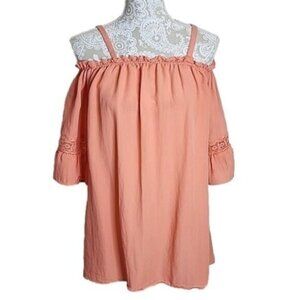 Sophie Rue Boho 3/4 Sleeve Coral Cold Shoulder Tunic Top Women's Medium